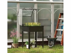 Outlet Jardinera elevada con tapa transparente, de metal resistente, color (60 x 60 x 120 cm) Invernadero De Jardín
