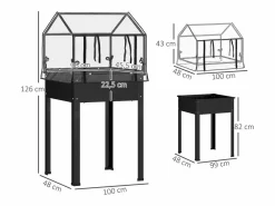 Outlet Jardinera elevada con tapa transparente, de metal resistente, color (60 x 60 x 120 cm) Invernadero De Jardín