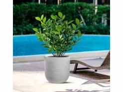 Sale Jarrón cilíndrico de resina Raffaello Bianco de 35x34 cm para plantas de interior y exterior Blanco
