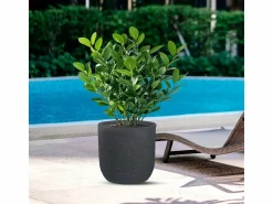 Outlet Jarrón cilíndrico de resina Raffaello Grigio de 35x34 cm para plantas de interior y exterior Jarrón
