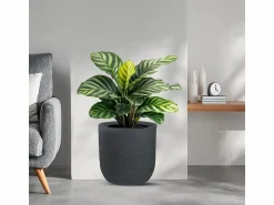 Outlet Jarrón cilíndrico de resina Raffaello Grigio de 35x34 cm para plantas de interior y exterior Jarrón
