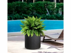 Outlet Jarrón cilíndrico redondo de resina para plantas de interior y exterior, Modigliani, 36x35 cm Gris