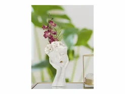 Hot Jarrón de cerámica blanca con cara de mujer 16,5x14x27,3 cm Blanco