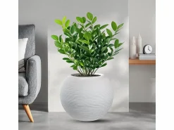 Jarrón de resina con diseño de esfera redonda Botticelli Bianco para plantas de interior y exterior, diámetro 40 x 33 h