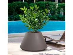 Jarrón redondo cónico de resina Stromboli Dove Grey para plantas de interior y exterior, diámetro 60 x 35 h