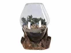 House Nordic Jarrón sobre base de madera de cristal 18x20 cm