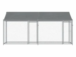 Sale Jaula de perros techo y puertas acero galvanizado 4x2x2 m ES995564 Gris