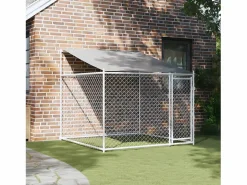 Hot Jaula de perros techo y puerta acero galvanizado 2x2x2 m ES563216 Gris