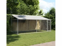 Discount Jaula de perros techo y puerta acero galvanizado 4x2x2 m ES833700 Transportín De Paseo Para Animales