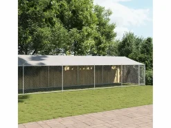 New Clicnbuy Jaula de perros techo y puerta acero galvanizado 12x2x2 m Gris