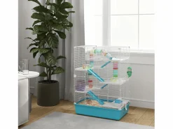 Jaula para hámster de 6 pisos con tubos, túneles, rueda, casa y accesorios, plástico, claro (58x36x81cm)