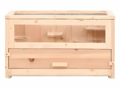 Outlet Jaula para hámster madera maciza abeto 60x30x35 cm ES152225 Transportín De Paseo Para Animales
