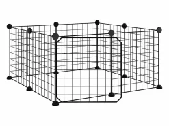 Jaula para mascotas de 8 paneles con puerta acero 35x35cm ES726116 Negro
