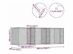 Clicnbuy Jaula para perro 600 x 200 x 200 cm Acero Galvanizado