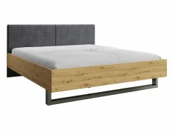 Discount Meublorama Juego completo de dormitorio IZO: Armario, cama 160x200, cómoda, mesitas de noche, roble/gris antracita Marru00f3n