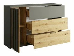 Discount Meublorama Juego completo de dormitorio IZO: Armario, cama 160x200, cómoda, mesitas de noche, roble/gris antracita Marru00f3n
