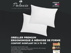 Sale Palacio Juego de 2 almohadas memoria de forma de percal - 91 hilos/ cm² - 750 gr - 50 x 70 cm - AUXENCE Blanco
