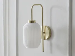 Online OZAIA Juego de 2 apliques de pared, latón cepillado y vidrio blanco - L. 25 x Alt. 41 cm - Dorado - LOUXOR Blanco / Dorado