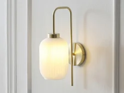 Online OZAIA Juego de 2 apliques de pared, latón cepillado y vidrio blanco - L. 25 x Alt. 41 cm - Dorado - LOUXOR Blanco / Dorado