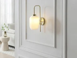 Online OZAIA Juego de 2 apliques de pared, latón cepillado y vidrio blanco - L. 25 x Alt. 41 cm - Dorado - LOUXOR Blanco / Dorado