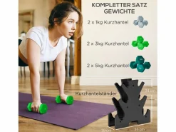 Sale Juego de 6 básculas colgantes con soporte, 2 x 1 kg, 2 x 3 kg, 2 x 5 kg, de metal, (34 x 10 x 34 cm) Multicolor