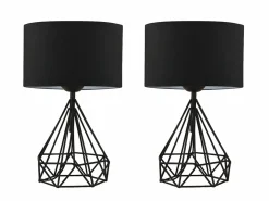 OZAIA Juego de 2 lámparas de mesa de metal negro y pantalla tela negro - 24 x 15 x 41 cm - ANAIA