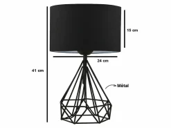 OZAIA Juego de 2 lámparas de mesa de metal negro y pantalla tela negro - 24 x 15 x 41 cm - ANAIA