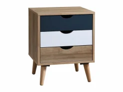 Sale Vente-unique Juego de 2 mesitas de noche con 3 cajones, blanco natural y azul marino - LURVIA Multicolor