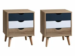 Sale Vente-unique Juego de 2 mesitas de noche con 3 cajones, blanco natural y azul marino - LURVIA Multicolor