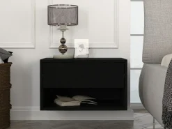 New Vente-unique Juego de 2 mesitas de noche flotantes con 1 cajón y 1 estante, color - RITAMI Negro