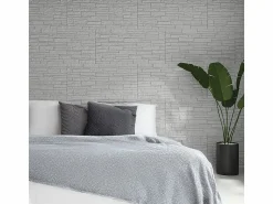 Discount Juego de 12 paneles decorativos con efecto ladrillo 3D, revestimiento de pared de poliuretano de 8,6 m², 120 x 60 x 2,5 cm, cuarcita blanca. Blanco