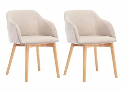 New Vente-unique Juego de 2 sillas - Tela y hevea - Beige - JELISA Crema