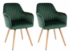 Outlet Juego de 2 sillas con brazos - Terciopelo y metal efecto madera - Verde oscuro - ELEANA Sillas Y Lotes De Sillas