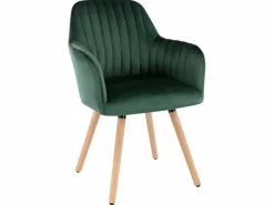 Outlet Juego de 2 sillas con brazos - Terciopelo y metal efecto madera - Verde oscuro - ELEANA Sillas Y Lotes De Sillas