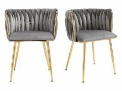 Sale Juego de 2 Sillas con Respaldo de Concha y Bastidor Trenzado, Patas Doradas - Gris - Elegancia Bohemia Negro