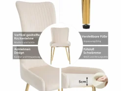Clearance Merax Juego de 2 sillas de comedor de terciopelo - 85 x 58 x 47 cm - Silla de salón de lujo - Cuatro patas de metal dorado - Beige