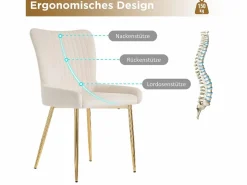 Clearance Merax Juego de 2 sillas de comedor de terciopelo - 85 x 58 x 47 cm - Silla de salón de lujo - Cuatro patas de metal dorado - Beige