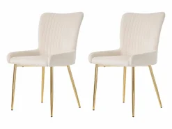 Clearance Merax Juego de 2 sillas de comedor de terciopelo - 85 x 58 x 47 cm - Silla de salón de lujo - Cuatro patas de metal dorado - Beige