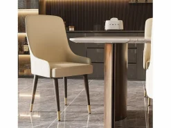 Fativo Juego de 2 sillas de comedor beige de cocina en cuero, capacidad de carga 150 kg, 43.5x43.5x90cm