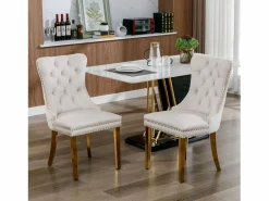 OKWISH Juego de 2 sillas de comedor en terciopelo con respaldo acolchado y patas de metal dorado