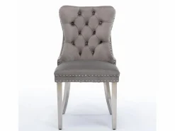 Best Juego de 2 sillas de comedor - Sillas con respaldo acolchado y patas de acero inoxidable plateado - con ribete tachonado - terciopelo gris Gris / Plateado