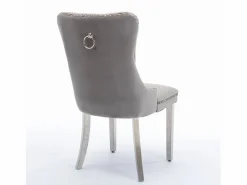 Best Juego de 2 sillas de comedor - Sillas con respaldo acolchado y patas de acero inoxidable plateado - con ribete tachonado - terciopelo gris Gris / Plateado