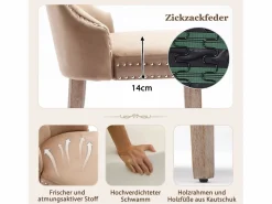 Sale Merax Juego de 2 sillas de comedor - sillas de salón con respaldo - asiento de terciopelo y patas de madera maciza - marrón Marru00f3n