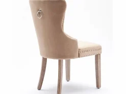 Sale Merax Juego de 2 sillas de comedor - sillas de salón con respaldo - asiento de terciopelo y patas de madera maciza - marrón Marru00f3n