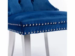 Juego de 2 sillas de comedor - Sillas con respaldo acolchado y patas de acero inoxidable plateadas - con ribete tachonado - terciopelo azul Sillas Y Lotes De Sillas
