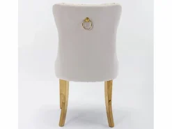 Juego de 2 sillas de comedor - Sillas con respaldo acolchado y patas de acero inoxidable dorado - con ribete tachonado - terciopelo beige Beige / Dorado