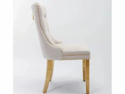 Juego de 2 sillas de comedor - Sillas con respaldo acolchado y patas de acero inoxidable dorado - con ribete tachonado - terciopelo beige Beige / Dorado