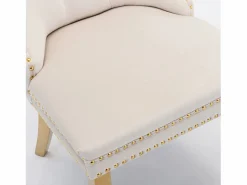 Juego de 2 sillas de comedor - Sillas con respaldo acolchado y patas de acero inoxidable dorado - con ribete tachonado - terciopelo beige Beige / Dorado