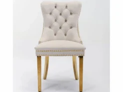 Juego de 2 sillas de comedor - Sillas con respaldo acolchado y patas de acero inoxidable dorado - con ribete tachonado - terciopelo beige Beige / Dorado