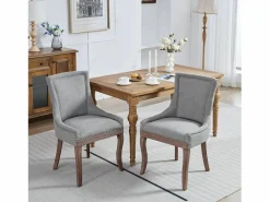 Juego de 2 sillas de comedor - Sillas de comedor con respaldo tapizado y tachuelas de bronce -